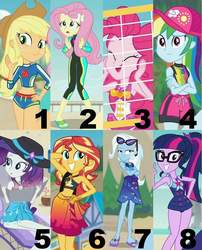 Size: 774x960 | Tagged: safe, applejack, fluttershy, pinkie pie, rainbow dash, rarity, sci-twi, sunset shimmer, trixie, twilight sparkle, equestria girls, equestria girls specials, g4, my little pony equestria girls: better together, my little pony equestria girls: forgotten friendship, clothes, geode of empathy, geode of shielding, geode of sugar bombs, geode of super speed, geode of super strength, geode of telekinesis, humane five, humane seven, humane six, magical geodes, swimsuit