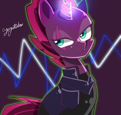 Size: 984x935 | Tagged: safe, artist:yuyutsuka_0130, tempest shadow, pony, unicorn, g4, armor, broken horn, female, glowing horn, horn, mare, solo