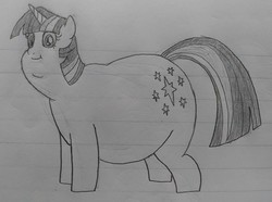 Size: 1914x1423 | Tagged: source needed, useless source url, safe, artist:themunicipality, twilight sparkle, pony, unicorn, g4, chubby cheeks, double chin, drawing, fat, lined paper, monochrome, obese, traditional art, twilard sparkle, unicorn twilight