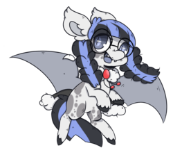 Size: 1735x1481 | Tagged: safe, artist:chimera-tea, oc, oc only, oc:dorothy, bat pony, pony, bat pony oc, braid, cloak, clothes, fangs, glasses, happy, open mouth, simple background, solo, transparent background