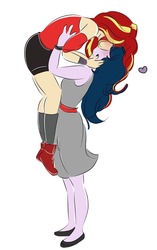 Size: 806x1280 | Tagged: safe, artist:horsegirlpodcast, sci-twi, sunset shimmer, twilight sparkle, equestria girls, g4, alternate clothes, alternate hairstyle, alternate universe, clothes, dress, duo, female, kissing, lesbian, ship:sci-twishimmer, ship:sunsetsparkle, shipping