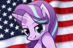 Size: 370x246 | Tagged: safe, artist:glim-glam, artist:jeremywithlove, starlight glimmer, pony, g4, american flag, complex background, female, mare, solo, united states