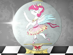 Size: 800x600 | Tagged: safe, artist:crystalraimbow, oc, oc only, oc:crystal love, alicorn, pony, ballerina, ballet, ballet slippers, clothes, female, jewelry, mare, snow globe, solo, standing, standing on one leg, tiara, tutu