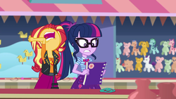 Size: 1920x1080 | Tagged: safe, screencap, sci-twi, sunset shimmer, twilight sparkle, equestria girls, equestria girls series, g4, rollercoaster of friendship, aaugh!, geode of empathy, geode of telekinesis, glasses, nose in the air, ponytail, screaming, volumetric mouth