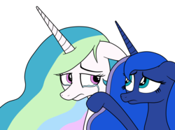Size: 2631x1953 | Tagged: safe, artist:eagc7, princess celestia, princess luna, alicorn, pony, g4, comforting, crying, duo, duo female, female, mare, royal sisters, sad, siblings, simple background, sisters, teary eyes, transparent background