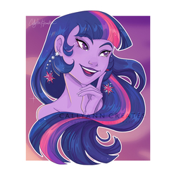 Size: 800x800 | Tagged: safe, artist:callyanncreates, twilight sparkle, equestria girls, g4, bust, ear piercing, earring, female, jewelry, piercing, smiling, solo