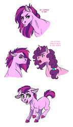 Size: 1024x1783 | Tagged: safe, artist:cascayd, sugar belle, oc, oc:berry blast, g4, character study, ear piercing, earring, female, filly, jewelry, next generation, offspring, parent:big macintosh, parent:sugar belle, parents:sugarmac, piercing, simple background, white background