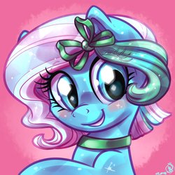 Size: 1800x1800 | Tagged: safe, artist:whitediamonds, oc, oc only, oc:azur lachrimae, crystal pony, pony, blushing, commission, female, looking at you, mare, solo