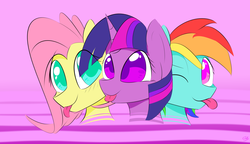 Size: 4659x2681 | Tagged: safe, artist:creepypastapon3, fluttershy, rainbow dash, twilight sparkle, g4, :p, colored pupils, cross-eyed, group mlem, mlem, silly, tongue out