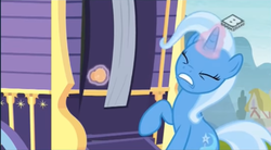 Size: 573x316 | Tagged: safe, screencap, trixie, pony, unicorn, g4, road to friendship, boomerang (tv channel), door, eyes closed, female, levitation, magic, magic aura, mare, pulling, solo, telekinesis