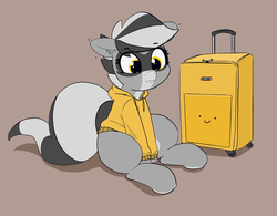 Size: 1280x996 | Tagged: safe, artist:pabbley, oc, oc only, oc:bandy cyoot, pony, raccoon pony, backpack, clothes, solo, sweater
