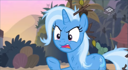 Size: 573x317 | Tagged: safe, screencap, trixie, pony, unicorn, g4, road to friendship, angry, boomerang (tv channel), female, frazzled, frustrated, mare, messy mane, solo