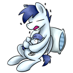 Size: 1024x1024 | Tagged: safe, artist:sugar morning, oc, oc only, oc:beefy, oc:slipstream, dog pony, pegasus, pony, baby, boofy, colt, cradling, drool, foal, male, open mouth, pillow, simple background, sitting, sleeping, stallion, transparent background, z