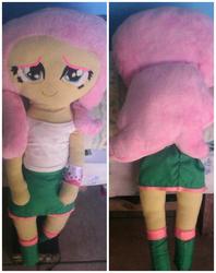 Size: 1460x1840 | Tagged: safe, fluttershy, equestria girls, g4, clothes, customized toy, doll, front and back, irl, photo, plushie, skirt, smiling, toy