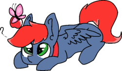 Size: 563x327 | Tagged: safe, artist:nootaz, oc, oc only, butterfly, pony, apple, commission, food, simple background, solo, transparent background