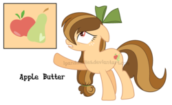 Size: 1429x878 | Tagged: safe, artist:ipandacakes, oc, oc only, oc:apple butter, earth pony, pony, bow, female, hair bow, mare, offspring, parent:bright mac, parent:pear butter, parents:brightbutter, simple background, solo, transparent background