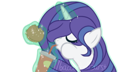 Size: 1280x720 | Tagged: safe, artist:macaroonburst, oc, oc only, oc:cloven pearl, pony, unicorn, burger, female, food, hay burger, magic, mare, simple background, solo, transparent background