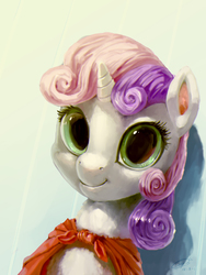 Size: 1536x2048 | Tagged: safe, artist:louislithium, sweetie belle, pony, unicorn, g4, bust, female, filly, looking at you, portrait, smiling, solo