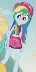 Size: 363x720 | Tagged: safe, screencap, rainbow dash, zephyr breeze, blue crushed, equestria girls, equestria girls series, g4, cap, clothes, cropped, female, geode of super speed, hat, magical geodes, offscreen character, swimsuit