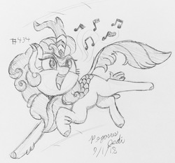 Size: 2480x2309 | Tagged: safe, artist:floofyfoxcomics, autumn blaze, kirin, g4, sounds of silence, female, high res, monochrome, solo, traditional art