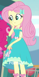 Size: 315x618 | Tagged: safe, screencap, fluttershy, pinkie pie, equestria girls, equestria girls specials, g4, my little pony equestria girls: better together, my little pony equestria girls: rollercoaster of friendship, cropped, female, geode of fauna, offscreen character