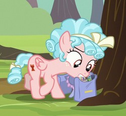 Size: 455x419 | Tagged: safe, screencap, bon bon, cozy glow, sweetie drops, pegasus, pony, g4, marks for effort, bow, cropped, female, filly, foal, hair bow, ringlets, saddle bag, solo, tail bow