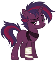 Size: 1544x1704 | Tagged: safe, artist:nightmarye, oc, oc only, pony, unicorn, female, magical lesbian spawn, mare, offspring, parent:tempest shadow, parent:twilight sparkle, parents:tempestlight, scar, simple background, solo, transparent background