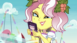 Size: 1920x1080 | Tagged: safe, screencap, vignette valencia, equestria girls, equestria girls specials, g4, my little pony equestria girls: better together, my little pony equestria girls: rollercoaster of friendship, cellphone, female, phone, smartphone, smiling, solo