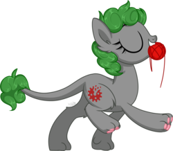 Size: 1024x891 | Tagged: safe, artist:kellythedrawinguni, oc, oc only, oc:twisted gears, sphinx, eyes closed, female, filly, grin, mouth hold, prancing, raised leg, simple background, smiling, solo, sphinx oc, transparent background, wingless, yarn, yarn ball