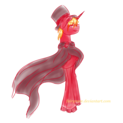 Size: 960x960 | Tagged: safe, artist:fairyrave, oc, oc only, oc:dragon tongue, alicorn, semi-anthro, alicorn oc, blonde, cape, clothes, colored sketch, hat, magician outfit, male, simple background, smug, solo, stallion, top hat, white background