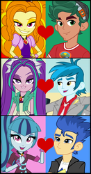 Size: 888x1696 | Tagged: safe, artist:themexicanpunisher, adagio dazzle, aria blaze, flash sentry, sonata dusk, thunderbass, timber spruce, equestria girls, g4, female, male, senata, shipping, shipping domino, straight, the dazzlings, timberdazzle