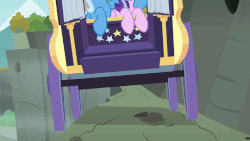Size: 710x400 | Tagged: safe, screencap, starlight glimmer, trixie, pony, unicorn, g4, road to friendship, animated, duo, eyes closed, falling, female, mare, smiling, trixie's wagon, water, we're friendship bound