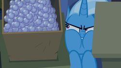 Size: 1920x1080 | Tagged: safe, screencap, trixie, pony, unicorn, g4, road to friendship, faic, female, mare, puffy cheeks, smoke bomb, solo, squished, squishy cheeks, trixie is not amused, unamused