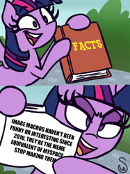 Size: 760x1015 | Tagged: safe, artist:quarium edits, twilight sparkle, alicorn, pony, g4, book, ed edd n eddy, exploitable meme, facts, female, hypocritical humor, image macro, mare, meme, op is a duck, solo, text, twilight sparkle (alicorn), twilight's fact book