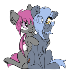 Size: 1280x1453 | Tagged: safe, artist:spoopygander, oc, oc only, oc:fruitful melody, oc:panne, bat pony, pony, :p, background removed, bat pony oc, best friends, chest fluff, duo, duo female, female, heart eyes, huggies, silly, simple background, tongue out, transparent background, wingding eyes