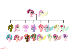 Size: 1613x1096 | Tagged: safe, artist:ponies5ever, fluttershy, gloriosa daisy, oc, g4, family, family tree, floral head wreath, flower, magical lesbian spawn, offspring, parent:fluttershy, parent:gloriosa daisy, shipping chart, simple background, transparent background