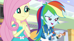 Size: 1920x1080 | Tagged: safe, screencap, fluttershy, rainbow dash, equestria girls, equestria girls specials, g4, my little pony equestria girls: better together, my little pony equestria girls: rollercoaster of friendship, female, geode of super speed, magical geodes