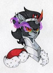 Size: 1150x1560 | Tagged: safe, artist:lispp, king sombra, pony, unicorn, g4, bust, fangs, looking at you, male, simple background, solo, sombra eyes, stallion, traditional art, white background