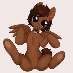 Size: 600x600 | Tagged: safe, artist:yasuokakitsune, oc, oc only, oc:mocha, pegasus, pony, bone, collar, looking at you, on back, solo, tongue out, ych result