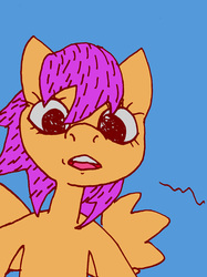 Size: 3200x4267 | Tagged: safe, artist:darkdoomer, scootaloo, pony, g4, female, looking at you, minimalist, modern art, solo