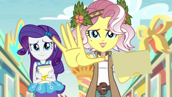 Size: 1920x1080 | Tagged: safe, screencap, rarity, vignette valencia, equestria girls, equestria girls series, g4, rollercoaster of friendship, cute, equestria land, looking at you, smiling