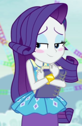 Size: 491x754 | Tagged: safe, screencap, rarity, equestria girls, equestria girls specials, g4, my little pony equestria girls: better together, my little pony equestria girls: rollercoaster of friendship, blushing, cropped, female, rarity peplum dress, solo
