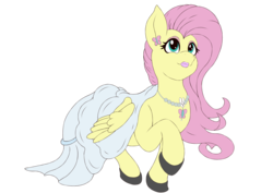 Size: 4093x2894 | Tagged: safe, artist:greed, artist:icicle-niceicle-1517, color edit, derpibooru exclusive, edit, fluttershy, butterfly, pegasus, pony, g4, bride, clothes, colored, cute, dress, ear piercing, earring, eyeshadow, female, happy, hoof shoes, jewelry, lipstick, makeup, mare, necklace, piercing, shoes, shyabetes, simple background, smiling, solo, transparent background, wedding dress