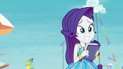 Size: 1920x1080 | Tagged: safe, screencap, rarity, equestria girls, equestria girls specials, g4, my little pony equestria girls: better together, my little pony equestria girls: rollercoaster of friendship, female, geode of shielding, smiling, solo