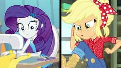 Size: 1920x1080 | Tagged: safe, screencap, applejack, rarity, equestria girls, equestria girls specials, g4, my little pony equestria girls: better together, my little pony equestria girls: rollercoaster of friendship