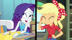 Size: 1920x1080 | Tagged: safe, screencap, applejack, rarity, equestria girls, equestria girls specials, g4, my little pony equestria girls: better together, my little pony equestria girls: rollercoaster of friendship