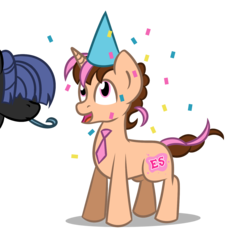 Size: 1500x1500 | Tagged: safe, artist:daromius, oc, oc only, oc:neigh sayer, oc:think pink, pony, unicorn, birthday, confetti, hat, male, party hat, party horn, simple background, stallion, transparent background