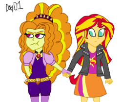 Size: 1591x1334 | Tagged: safe, artist:ktd1993, adagio dazzle, sunset shimmer, equestria girls, g4, 30 day otp challenge, female, holding hands, lesbian, ship:sunsagio, shipping, simple background, transparent background