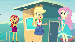 Size: 1920x1080 | Tagged: safe, screencap, applejack, fluttershy, sunset shimmer, equestria girls, equestria girls series, g4, rollercoaster of friendship, female, geode of empathy, geode of fauna, geode of super strength, magical geodes