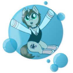 Size: 1000x1000 | Tagged: safe, artist:wiggles, oc, oc only, oc:ryleigh, pony, unicorn, bow, bubble, clothes, collar, converse, dress, female, hair bow, in bubble, mare, shoes, simple background, transparent background